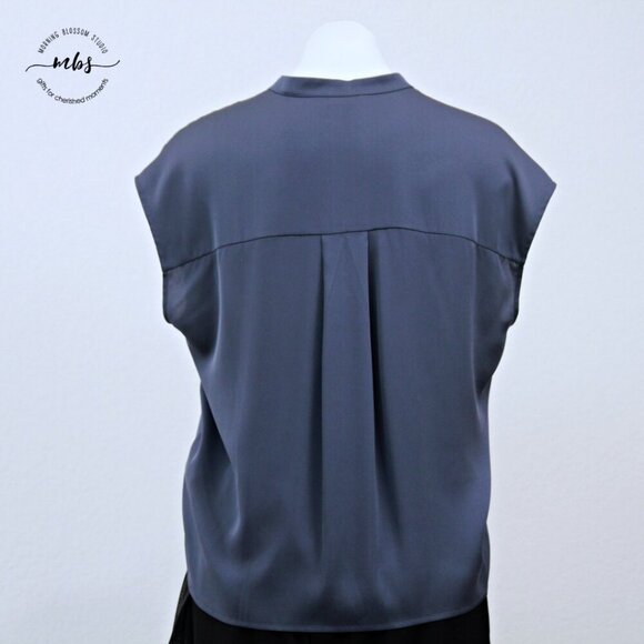 Vince Silk Blend Sleeveless Button Down High Low Blouse Purple Blue Women S - Picture 7 of 10